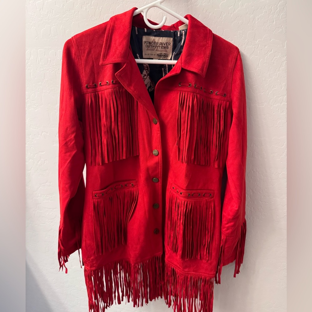 Powder River Outfitters Red Suede Fringe Jacket